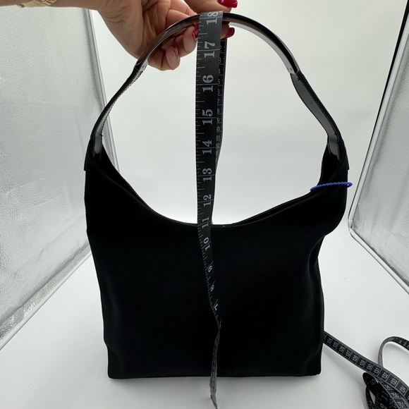 Authentic Gucci Metal Handle Canvas & Leather Shoulder Bag Black - Picture 15 of 16